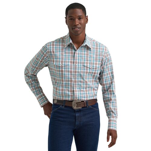 Men's Wrinkle Resist Long Sleeve Western Snap Plaid Shirt