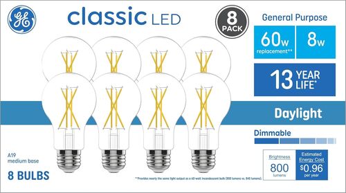 Classic A19 LED 60-Watt Replacement Dimmable Light Bulbs in Daylight - 8-Pack