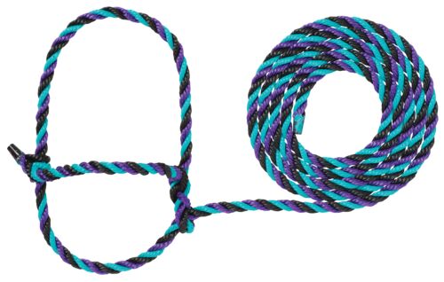 Purple/Black/Teal Cattle Rope Halter - 7.7 Foot