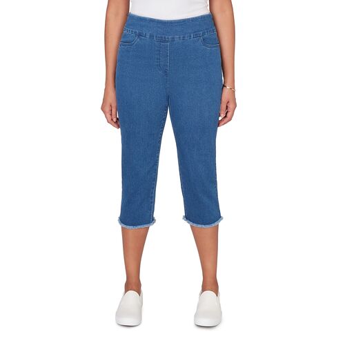 Women's Super Stretch Denim Fringe Capri Pants