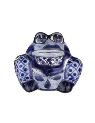 Talavera 7" Frog Planter in Blue/White