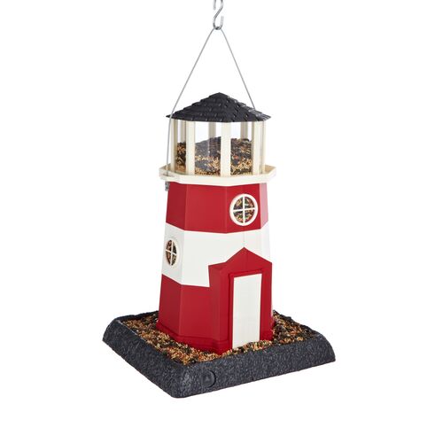 Village Collection Large Red/White Lighthouse Birdfeeder