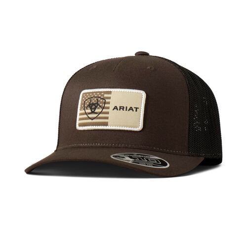 Men's American Flag Logo Patch Cap in Brown