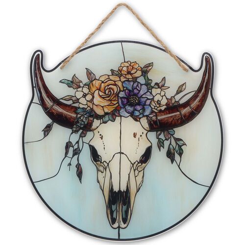 Skull Flower Stained Glass Decor
