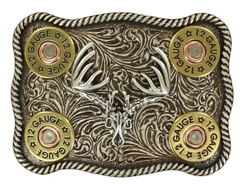 Whitetail Buck Skull with Shotgun Shells Rectangular Buckle