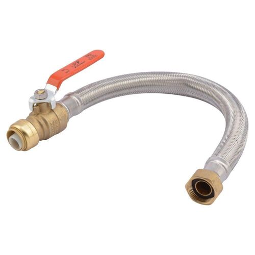 3/4" . Push-to-Connect x 3/4" . FIP x 18" . Braided Stainless Steel Water Heater Connector with" tegrated Ball Valve