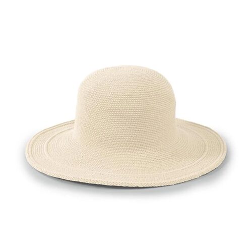 Women's Cotton Crochet Large Brim Hat in Natural