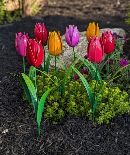 Brightly Colored Metal Tulip Stakes - Assorted