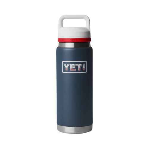 Patriotic 26 oz Rambler Water Bottle with Chug Cap in Navy/White/Rescue Red Badge