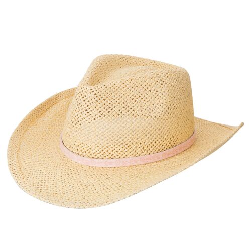 Kid's Woven Cowboy with Embossed Floral Faux Leather Trim in Natural