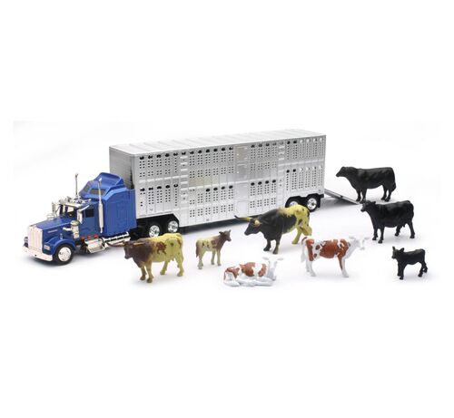 Kenworth Livestock Tractor Trailer with 10 Head of Cattle - 1:43 scale