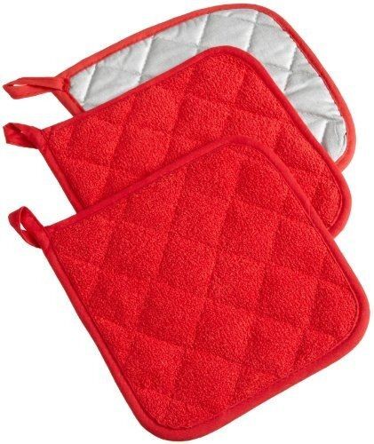 Excello Terry Potholder Red Terry - Set of 3