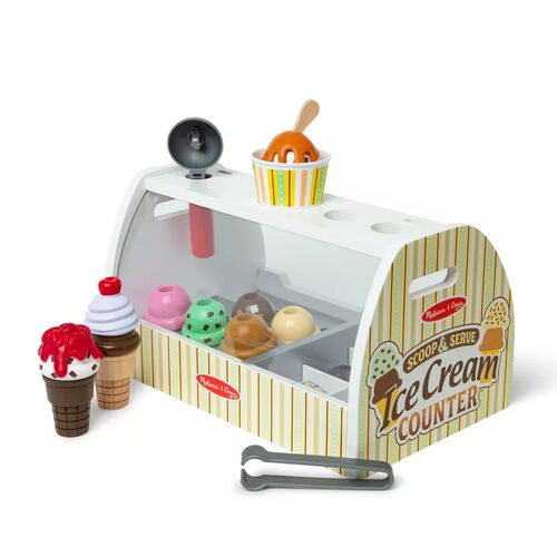 Wooden Scoop and Serve Ice Cream Counter with Play Food and Accessories