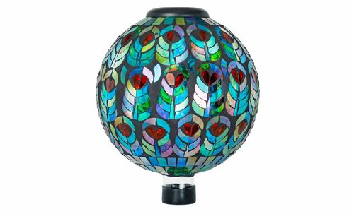 10" Glass Mosaic Gazing Globe with LED Lights in Peacock