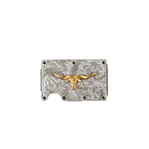 Men's Gold Longhorn Motif RFID Blocking Wallet Utility Wallet