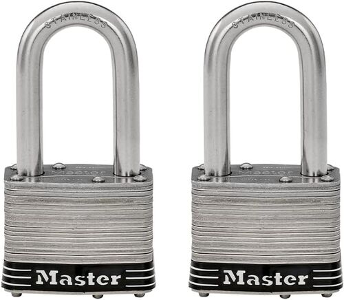 1-3/4" Wide Laminated Stainless Steel Pin Tumbler Padlock with 1-1/2" Shackle 2-Pack