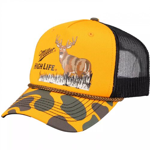 Men's Miller High Life Deer with Camo Print Snapback Cap in Orange