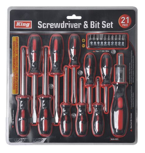 21 Piece Screwdriver And Bit Set With Ratchet Handle