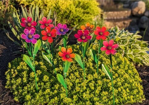 Brightly Colored Metal Flower Stakes - Assorted