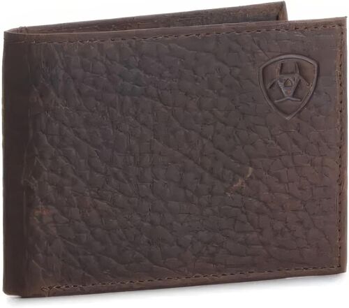 Men's Shield Logo Bifold Wallet in Dark Brown