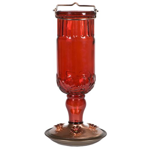 24 oz Red Antique Bottle Hummingbird Feeder