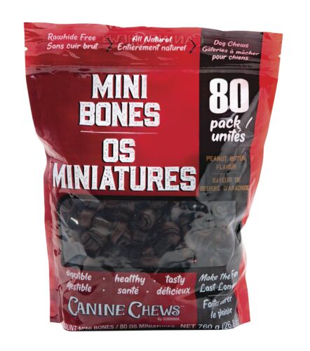 Rawhide Free Mini Bones in Peanut Butter Flavor - 80 Count