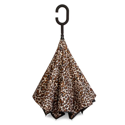 Unbelievabrella Reverse 48" Arc Closing Stick Umbrella In Leopard