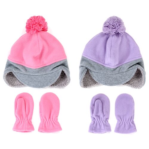 Kids' Microfleece Mitten & Hat Set - Assorted