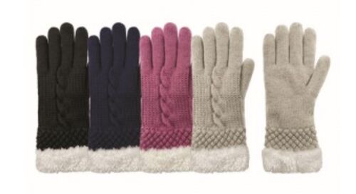 Women's Cable Faux Fur Lined Glove