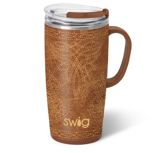 Travel Mug in Saddle Stitch Cognac - 22 oz