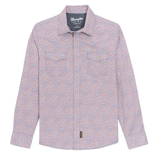 Men's Retro Premium Long Sleeve Western Snap Printed Shirt