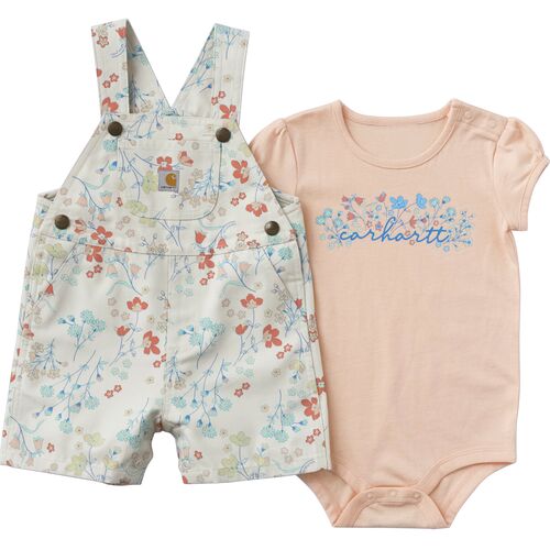 Girls' 2-Piece Short Sleeve Bodysuit & Canvas Shortall Set