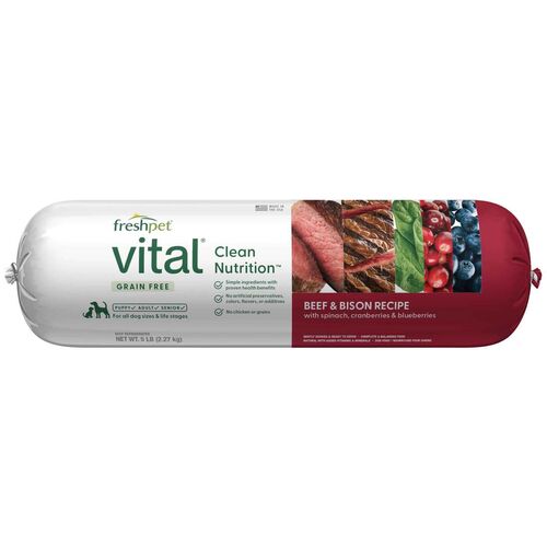 Vital Grain Free Beef & Bison Recipe Fresh Dog Food Roll - 5 Lb