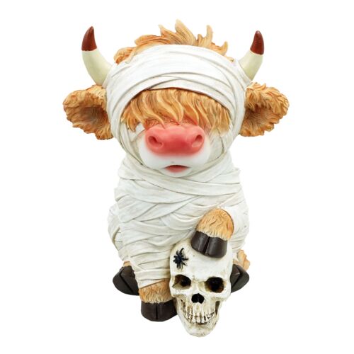 Highland Cow Mummy with Skull Statue