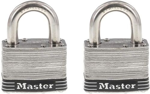 2" Wide Laminated Stainless Steel Pin Tumbler Padlock 2-Pack