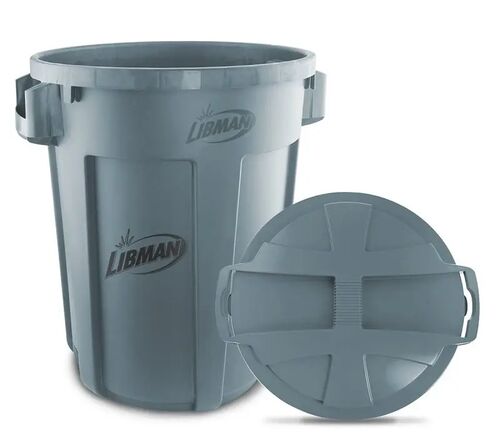 32 Gallon Round Trash Can with Lid in Grey