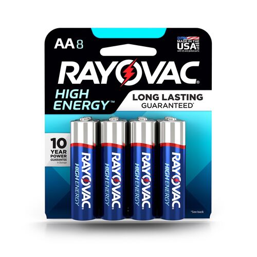 High Energy AA Alkaline Batteries - 8 Pack