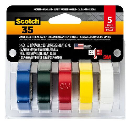 Vinyl 35 Electrical Tape Assorted Colors - 5-Pack
