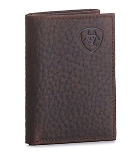 Men's Shield Logo Trifold Wallet in Dark Brown