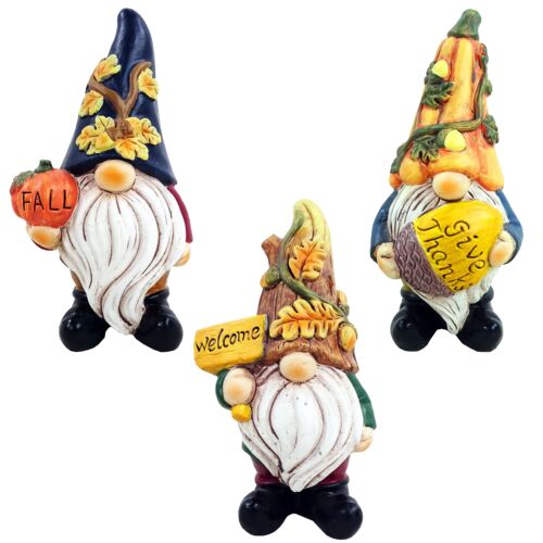 Gnome with Pumpkin Hat Statue - Assorted