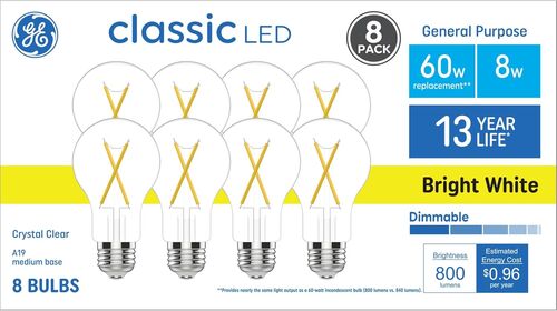 Classic A19 LED 60-Watt Replacement Dimmable Light Bulbs in Bright White - 8-Pack