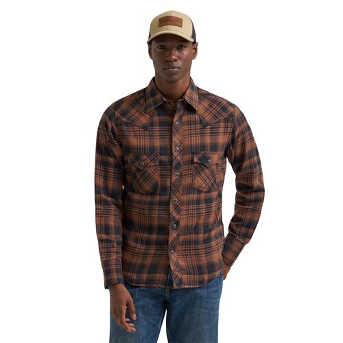 Men's Retro Long Sleeve Flannel Western Snap Plaid Shirt