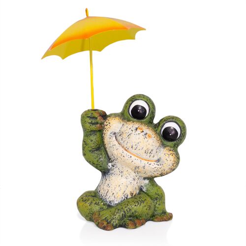 Sitting Jolly Frog with Yellow Umbrella Statuary