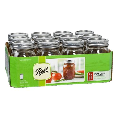 Regular Mouth Glass Mason Jars With Rings & Caps - Set of 12