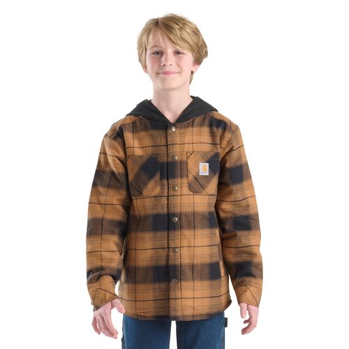 Boys' Long Sleeve Flannel Snap-Front Hooded Shirt Jac