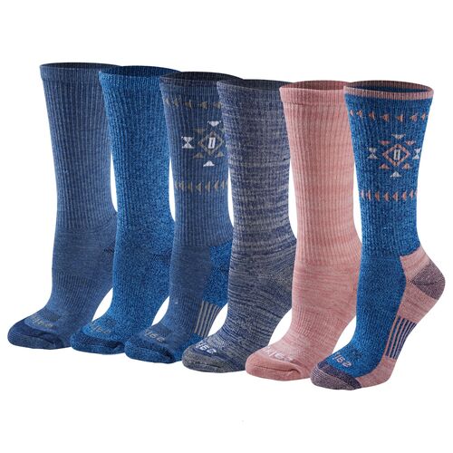 Women's Dri-tech Fashion Aztec Moisture Control Crew Socks in Blue Assorted
