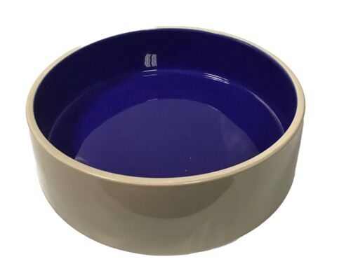 Tan / Royal Blue Stoneware Crock Dog Dish 9.5