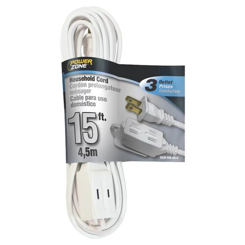 15' 16/2 White Extension Cord