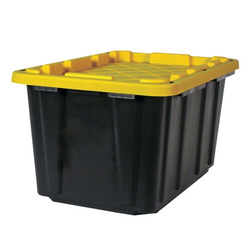 Heavy Duty 27 Gallon Tote with Snap Lid in Black/Yellow