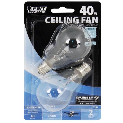 2 Count 40 Watt Incandescent A15 Clear Ceiling Fan Light Bulb